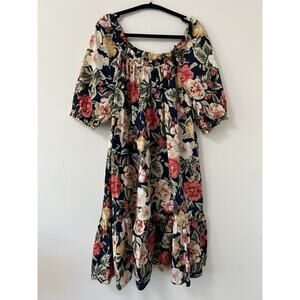Hilo Hattie Vintage Women’s Large Midi Dress Off The Shoulder Tropical Hawaiian